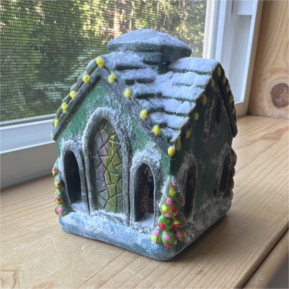 Ceramic & Porcelain Holiday Village House Building, Painted Snow, 3D, Multicolor